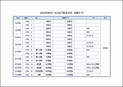 無料でダウンロードできる2022FIFAワールドカップ組み合わせ表と放送予定