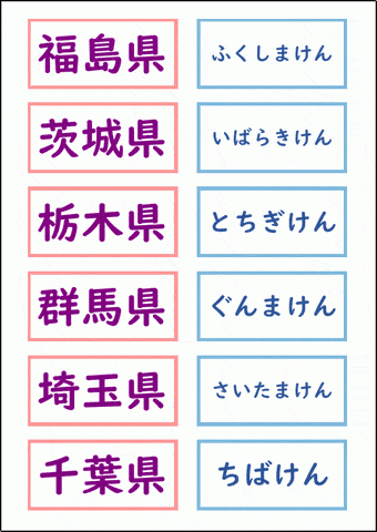 東北・関東の県名カード