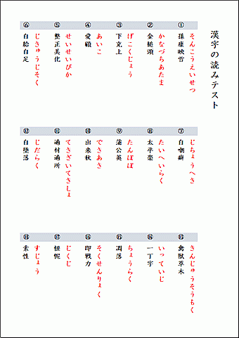 漢字の読みテストの答え