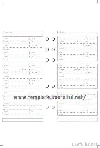アドレス帳リフィルのテンプレート
