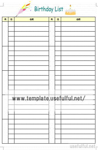 誕生日リストのテンプレート