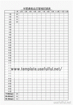 年間最高最低血圧管理記録表 365日記録 Excel 無料テンプレート