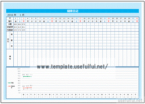 Excelで作成した健康日記