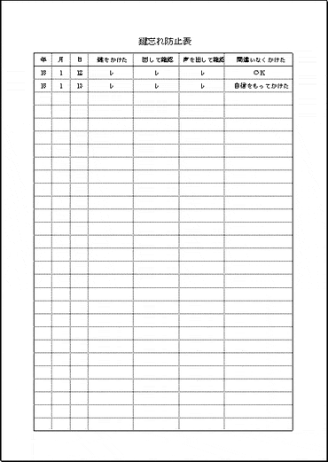 鍵忘れ防止表のテンプレート