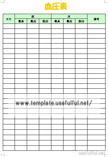 無料でダウンロードできる血圧表