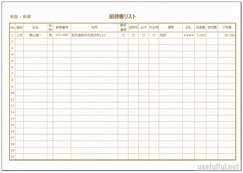 Excelで作成した結婚式 招待客リスト