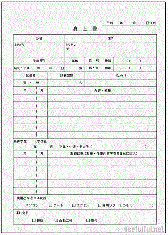 Excelで作成した身上書