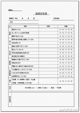 Excelで作成した面接評定表