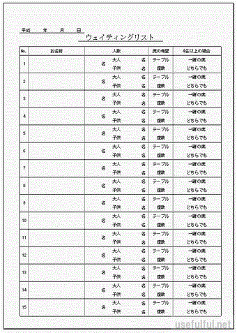 ウェイティングリストのテンプレート