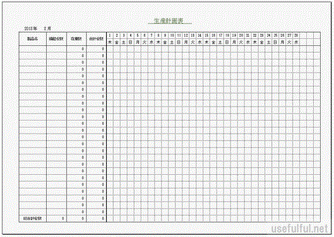 Excelで作成した生産計画表