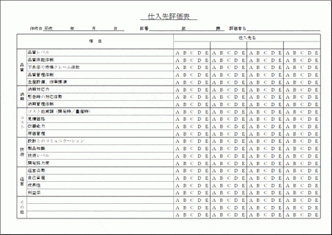 Excelで作成した仕入先評価表