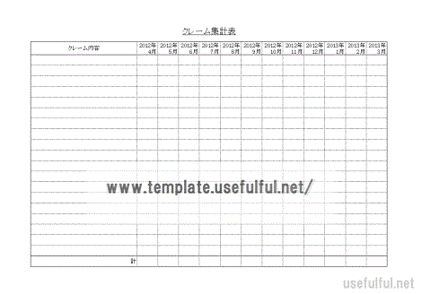 クレーム集計表のテンプレート