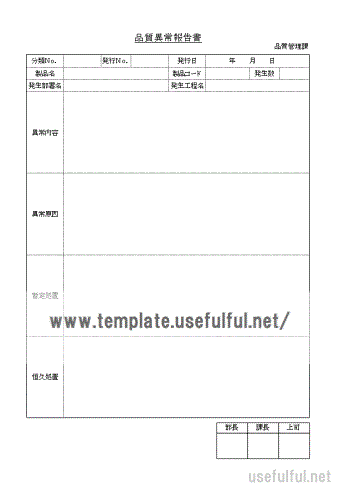 品質異常報告書のテンプレート