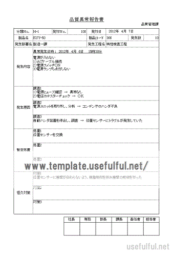 Excelで作成した品質異常報告書